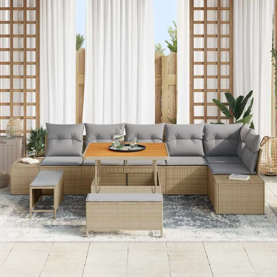 Ensemble de canapé de jardin 9 pcs Beige Poly rotin - 3