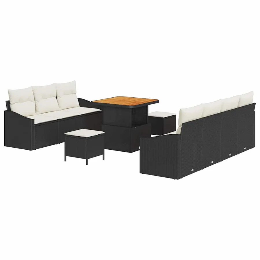 Ensemble de canapé de jardin avec coussin 10 pcs Noir et Crème - 2