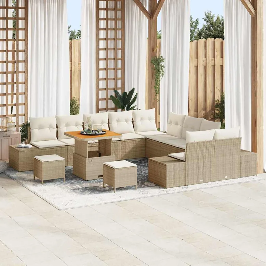 Ensemble de canapé de jardin 13 pcs Beige Poly rotin