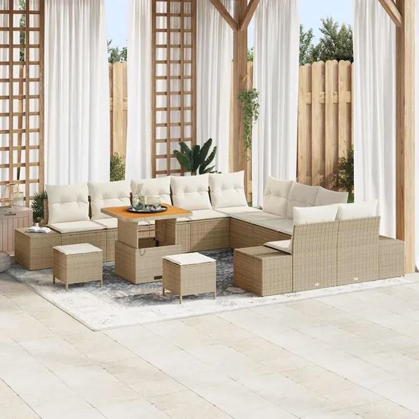 Ensemble de canapé de jardin 13 pcs Beige Poly rotin