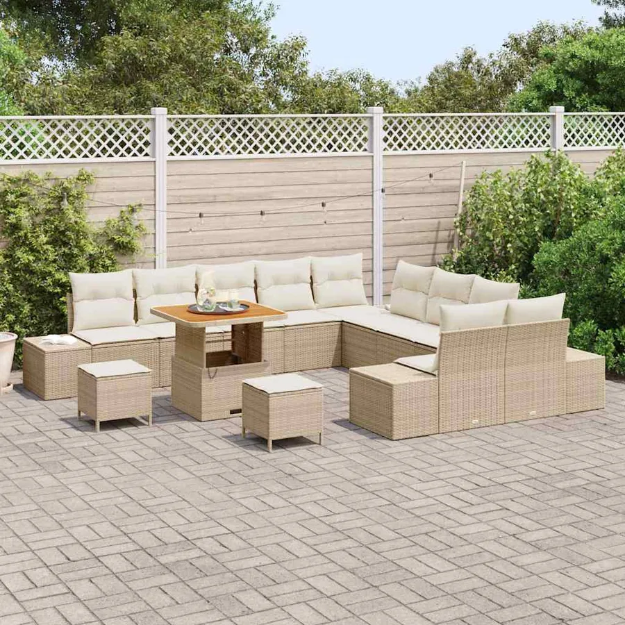 Ensemble de canapé de jardin 13 pcs Beige Poly rotin - 3