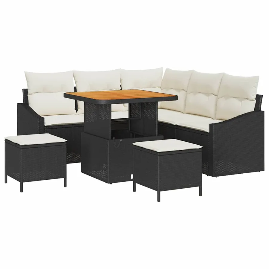 Ensemble de canapé de jardin avec coussin 8 pcs Noir Poly rotin - 2