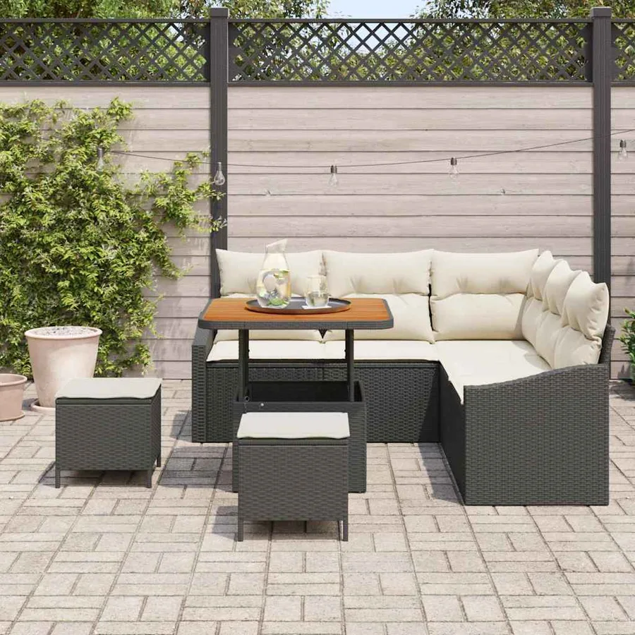 Ensemble de canapé de jardin avec coussin 8 pcs Noir Poly rotin - 3