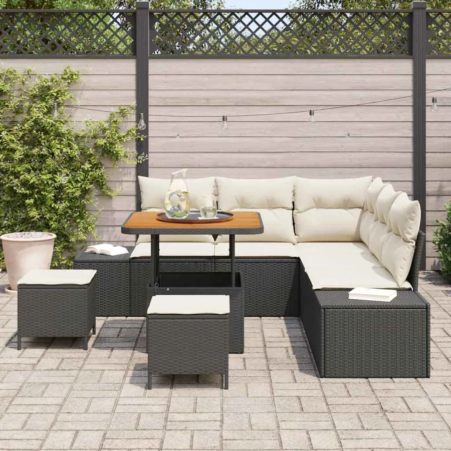 Ensemble de canapé de jardin avec coussin 8 pcs Noir Poly rotin - 3
