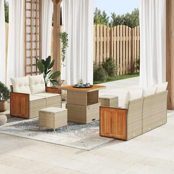 Ensemble de canapé de jardin 10 pcs Beige et crème polyrotin