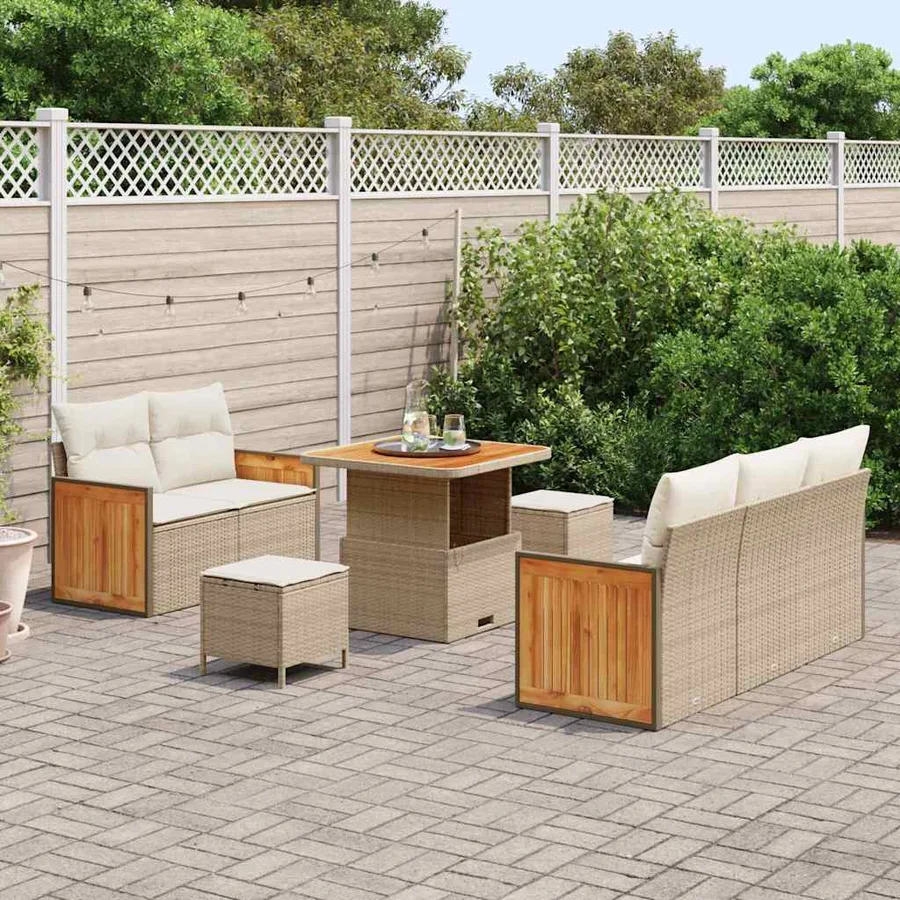 Ensemble de canapé de jardin 10 pcs Beige et crème polyrotin - 3