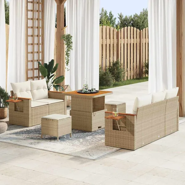 Ensemble de canapé de jardin 10 pcs Beige et crème polyrotin