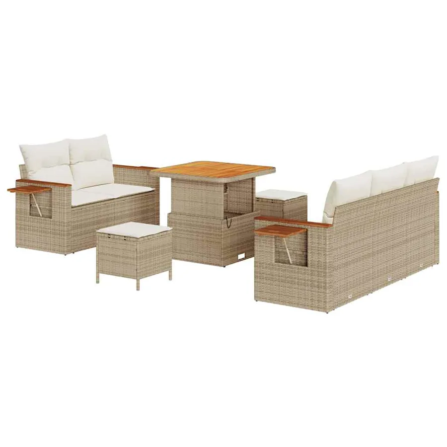 Ensemble de canapé de jardin 10 pcs Beige et crème polyrotin - 2