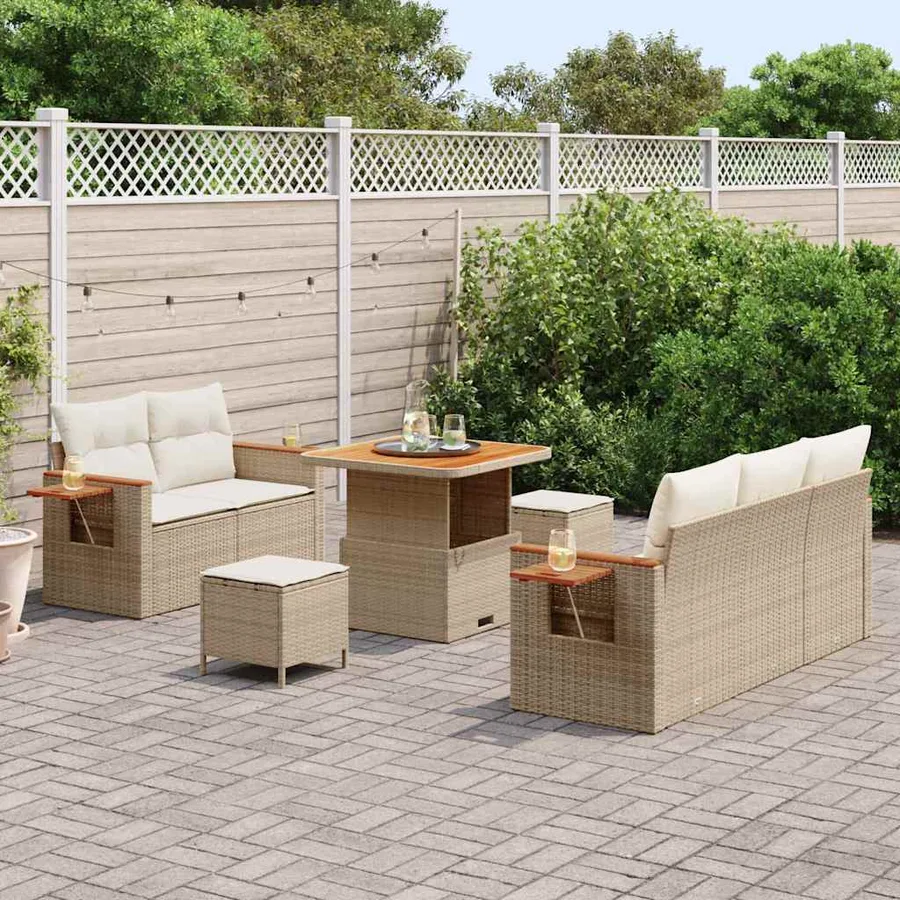 Ensemble de canapé de jardin 10 pcs Beige et crème polyrotin - 3