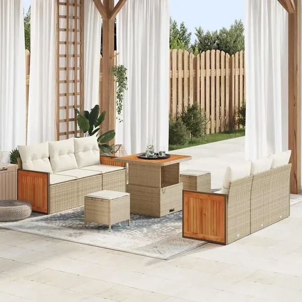 Ensemble de canapé de jardin 11 pcs Beige et crème polyrotin