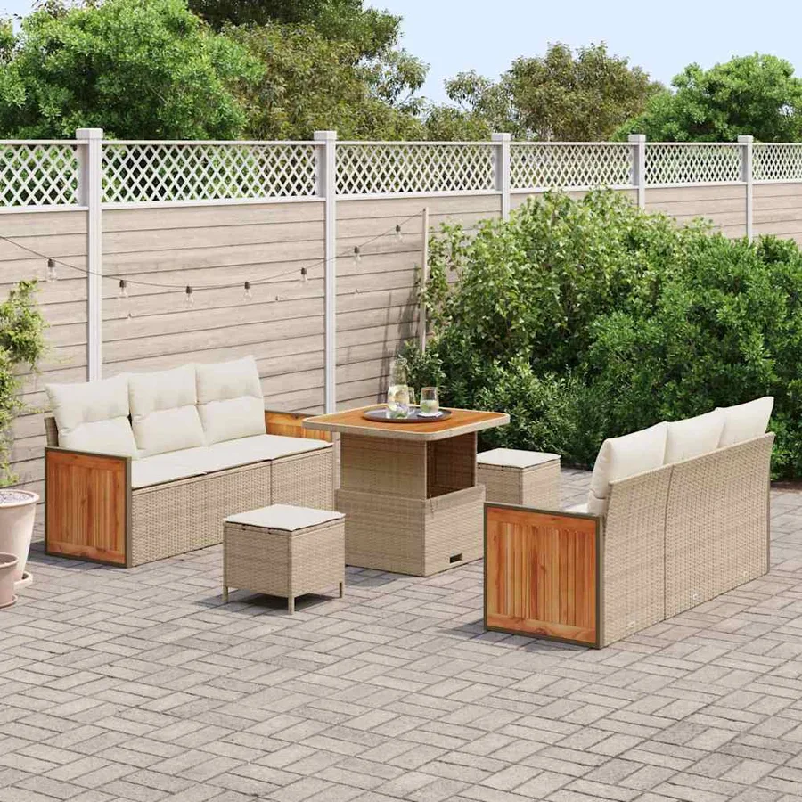 Ensemble de canapé de jardin 11 pcs Beige et crème polyrotin - 3