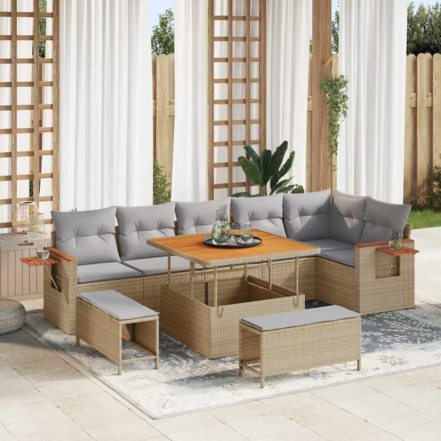 Ensemble de canapé de jardin 11 pcs Beige et Gris clair
