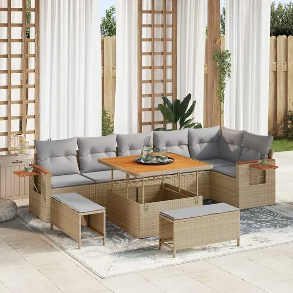 Ensemble de canapé de jardin 11 pcs Beige et Gris clair