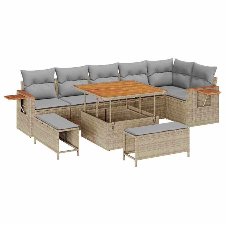 Ensemble de canapé de jardin 11 pcs Beige et Gris clair - 2