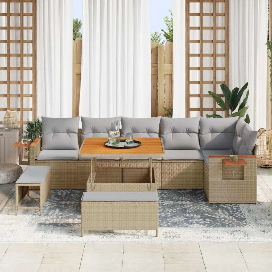 Ensemble de canapé de jardin 11 pcs Beige et Gris clair - 3