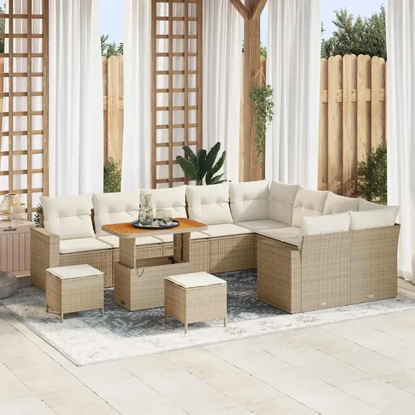 Ensemble de canapé de jardin 13 pcs Beige et crème polyrotin