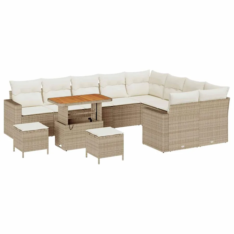 Ensemble de canapé de jardin 13 pcs Beige et crème polyrotin - 2