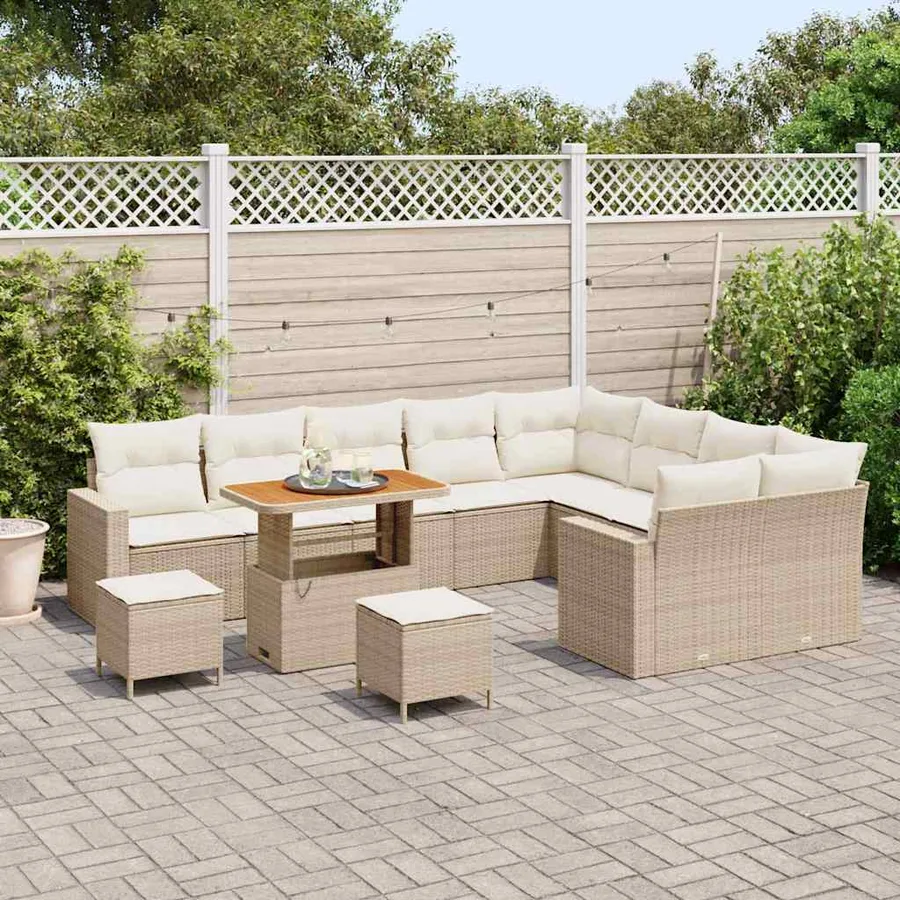 Ensemble de canapé de jardin 13 pcs Beige et crème polyrotin - 3