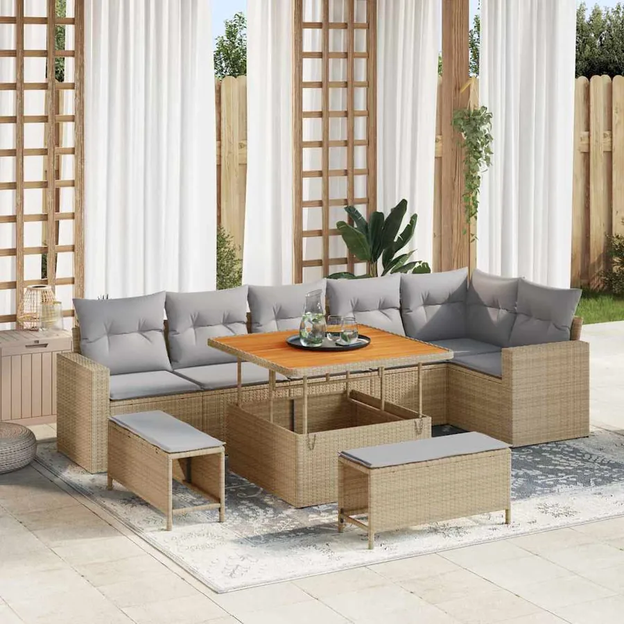 Ensemble de canapé de jardin 11 pcs Beige et Gris clair