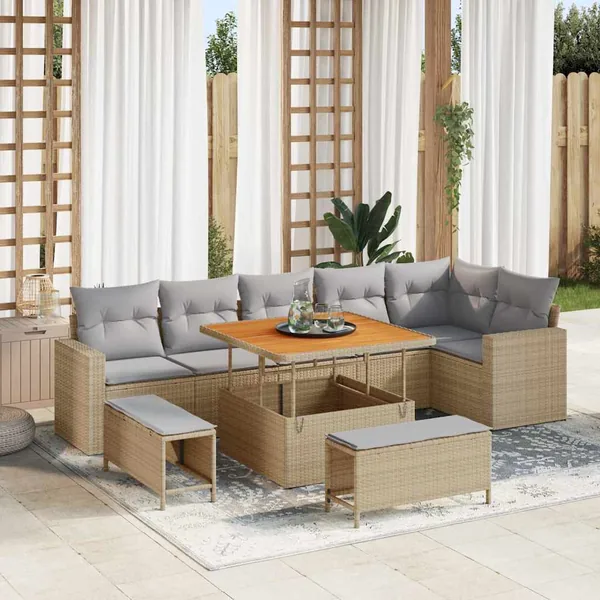 Ensemble de canapé de jardin 11 pcs Beige et Gris clair