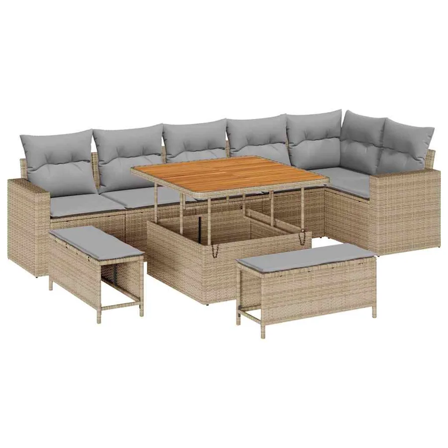 Ensemble de canapé de jardin 11 pcs Beige et Gris clair - 2