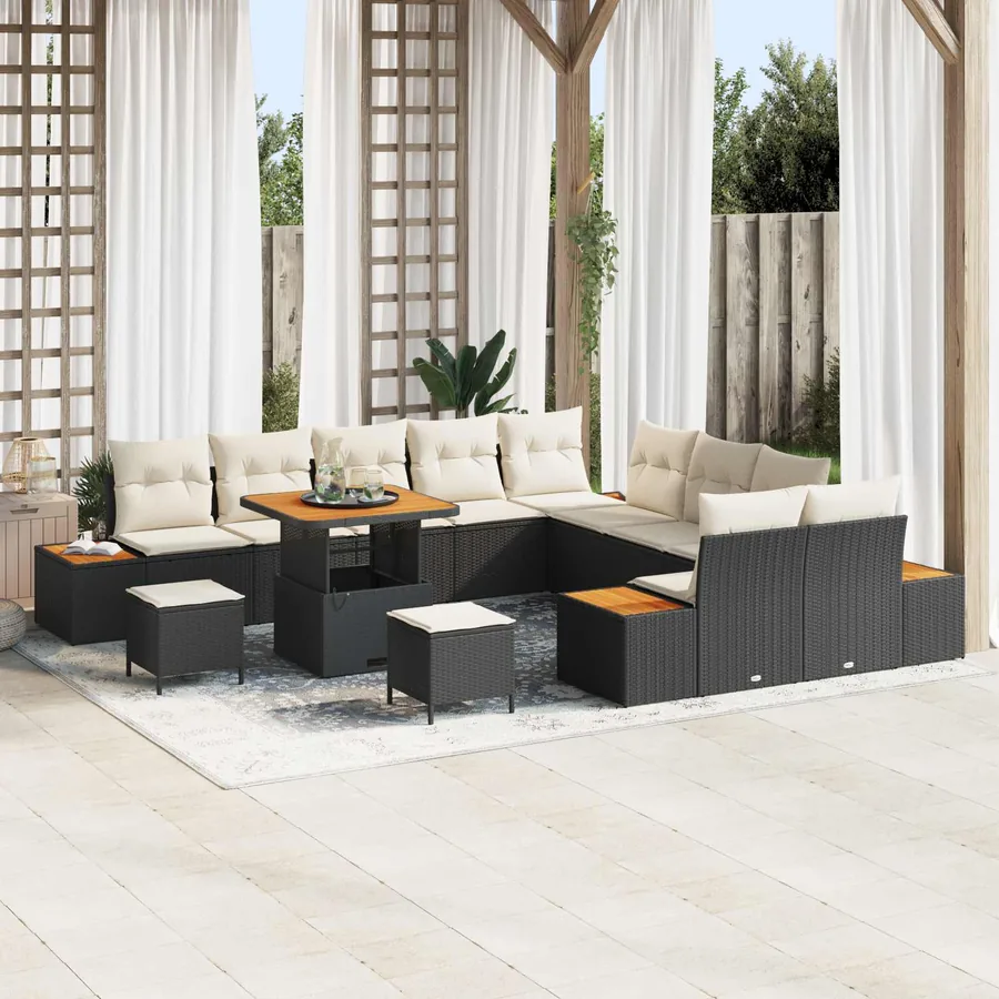 Ensemble de canapé de jardin avec coussin 13 pcs Noir et Crème