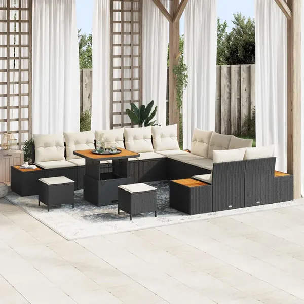 Ensemble de canapé de jardin avec coussin 13 pcs Noir et Crème