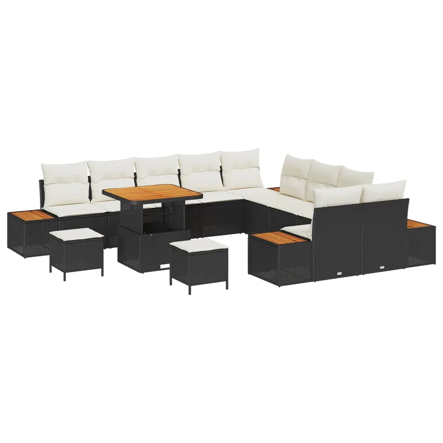 Ensemble de canapé de jardin avec coussin 13 pcs Noir et Crème - 2