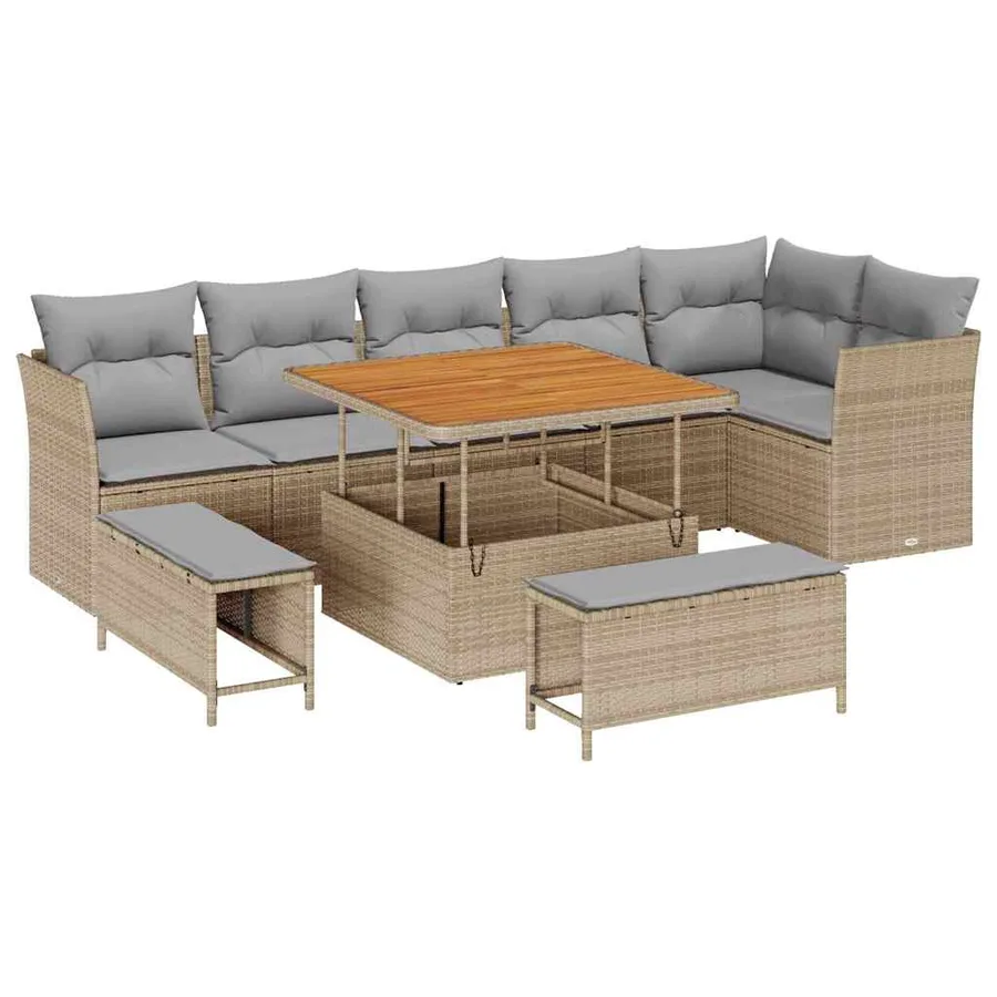 Ensemble de canapé de jardin 9 pcs beige et gris clair - 2