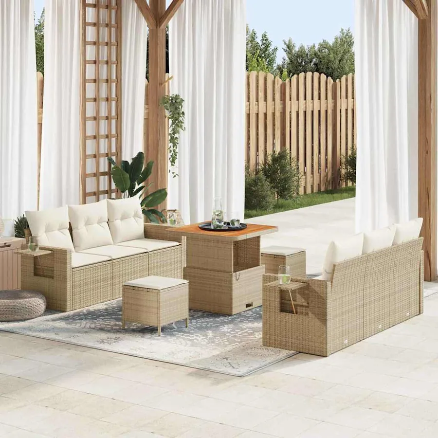 Ensemble de canapé de jardin avec coussin 9 pcs beige et crème