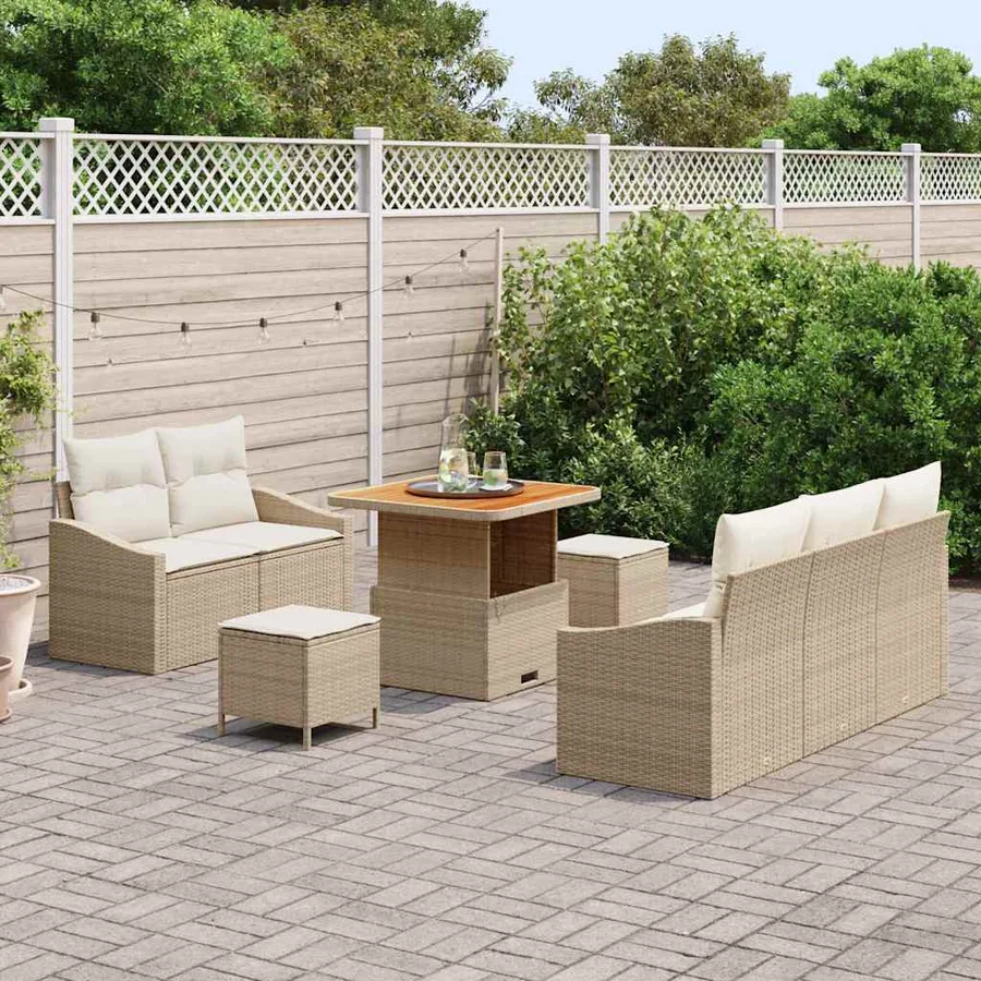 Ensemble de canapé de jardin avec coussin 8 pcs Beige et crème - 3
