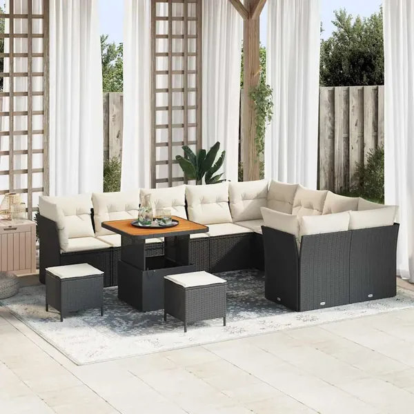 Ensemble de canapé de jardin avec coussin 12 pcs Noir et crème