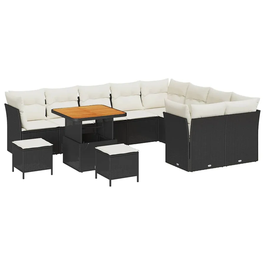 Ensemble de canapé de jardin avec coussin 12 pcs Noir et crème - 2