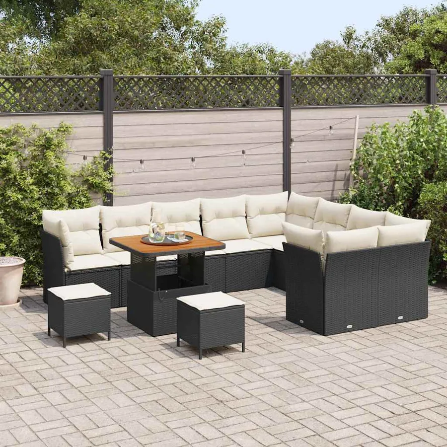 Ensemble de canapé de jardin avec coussin 12 pcs Noir et crème - 3