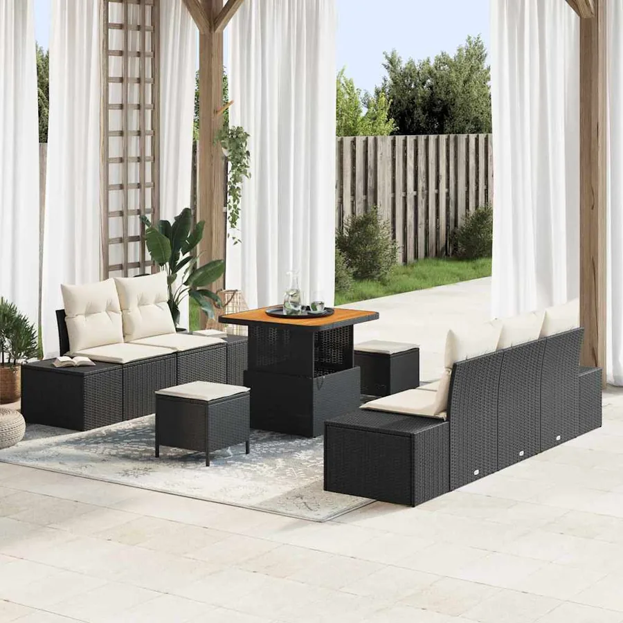 Ensemble de canapé de jardin avec coussin 8 pcs Noir Poly rotin