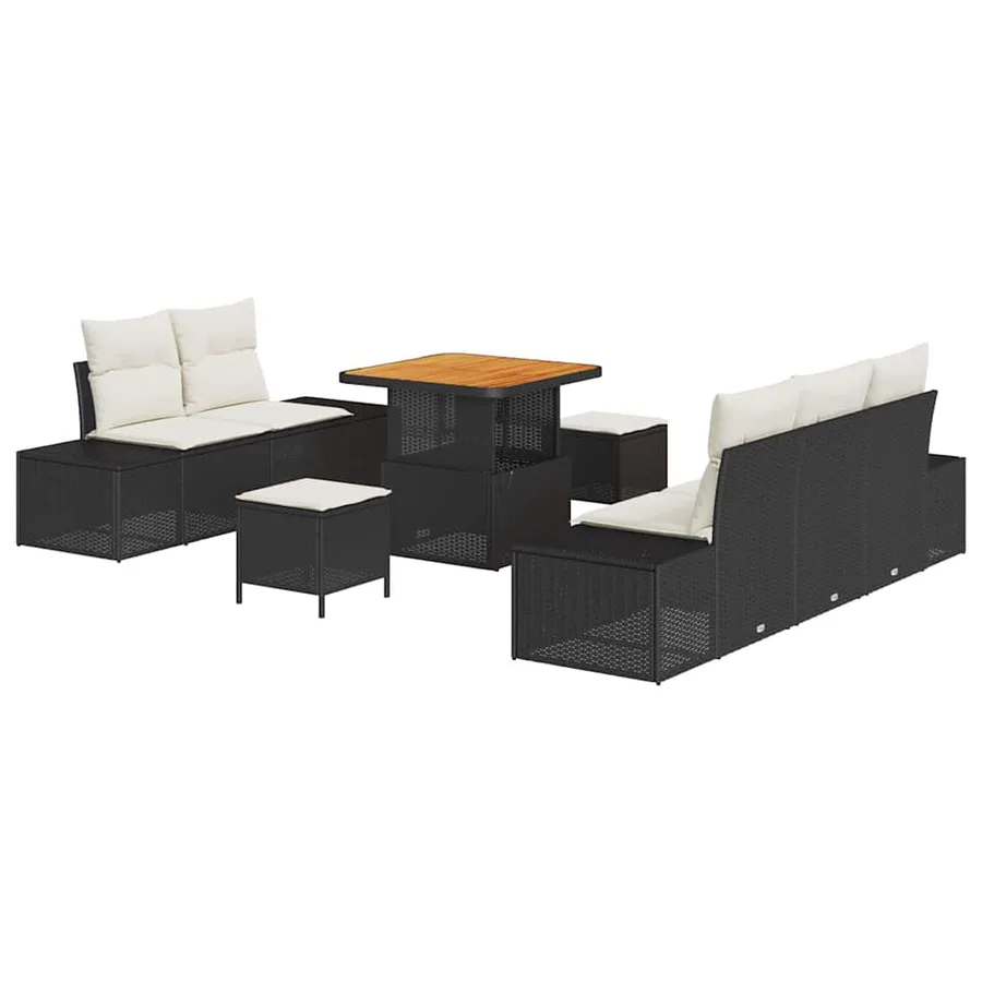 Ensemble de canapé de jardin avec coussin 8 pcs Noir Poly rotin - 2