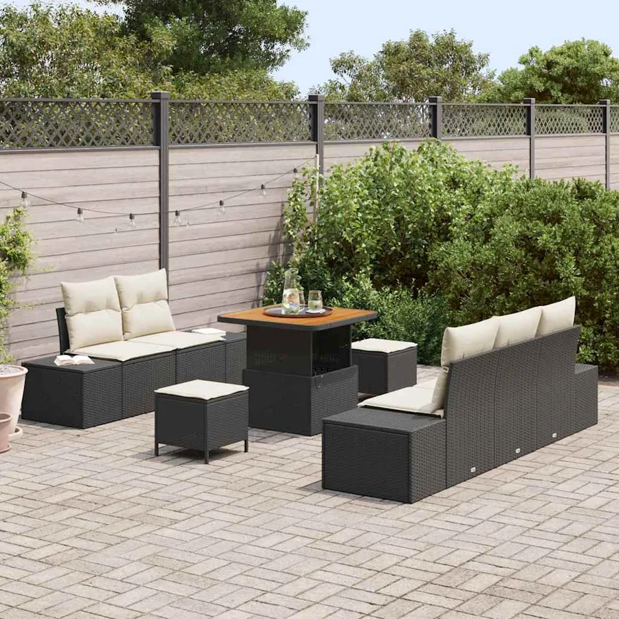 Ensemble de canapé de jardin avec coussin 8 pcs Noir Poly rotin - 3
