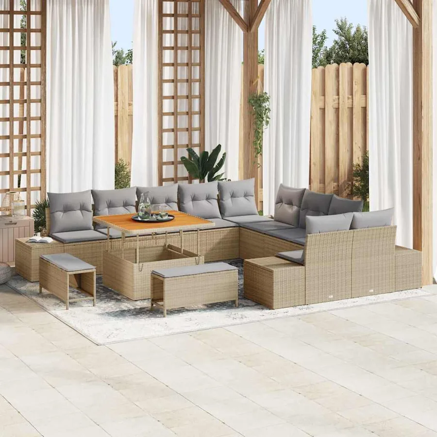 Ensemble de canapé de jardin 13 pcs Beige Poly rotin