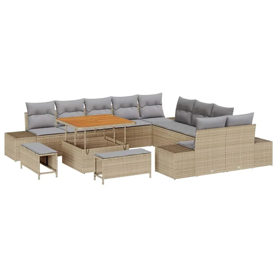 Ensemble de canapé de jardin 13 pcs Beige Poly rotin - 2
