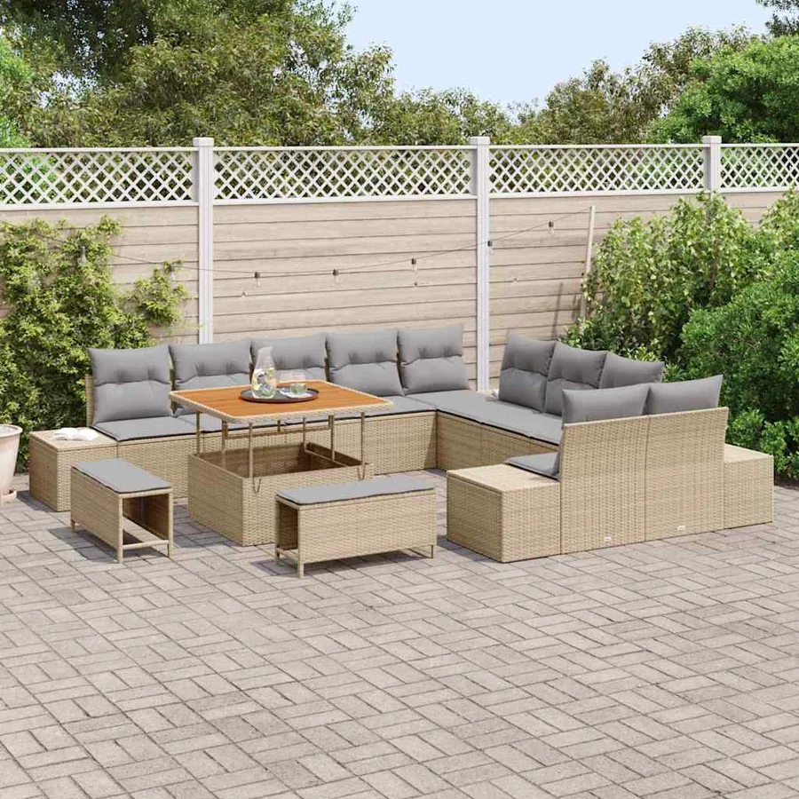 Ensemble de canapé de jardin 13 pcs Beige Poly rotin - 3
