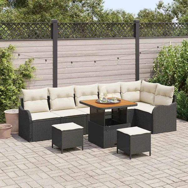 Ensemble de canapé de jardin avec coussin 9 pcs Noir polyrotin