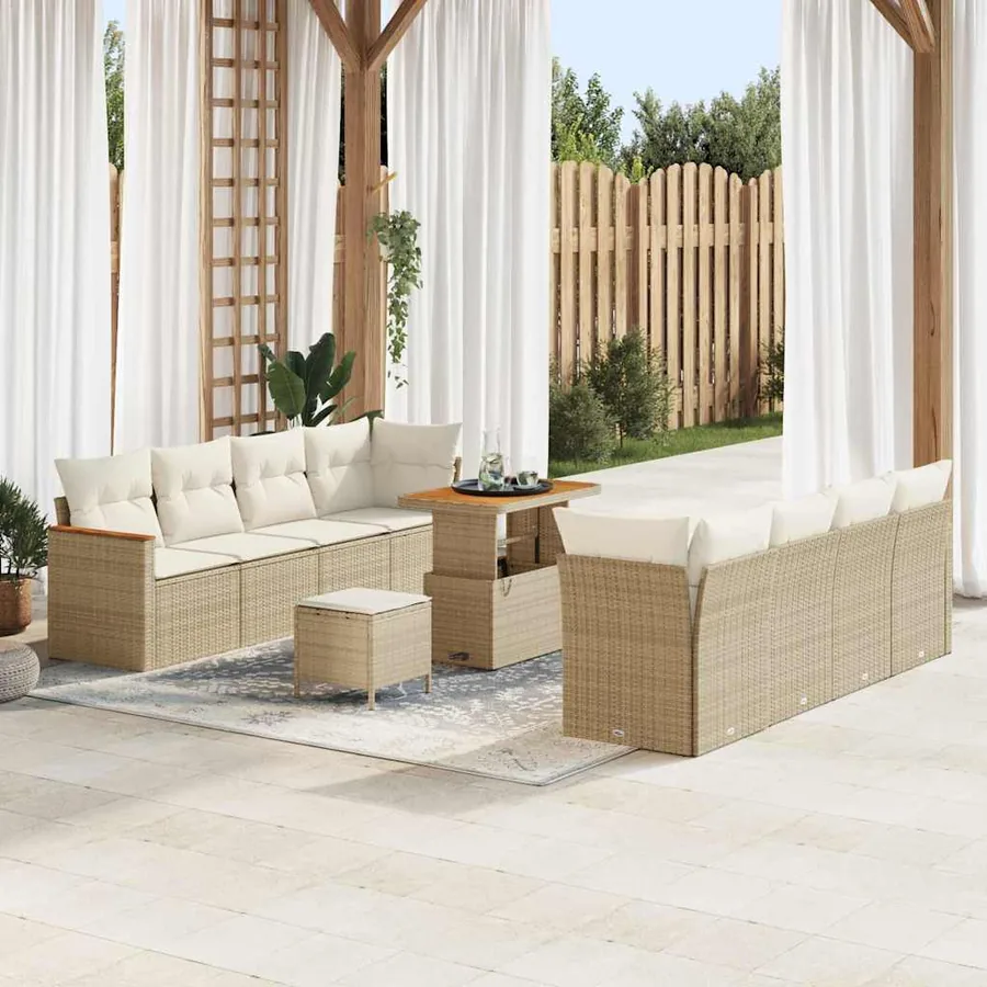 Ensemble de canapé de jardin 12 pcs Beige polyrotin