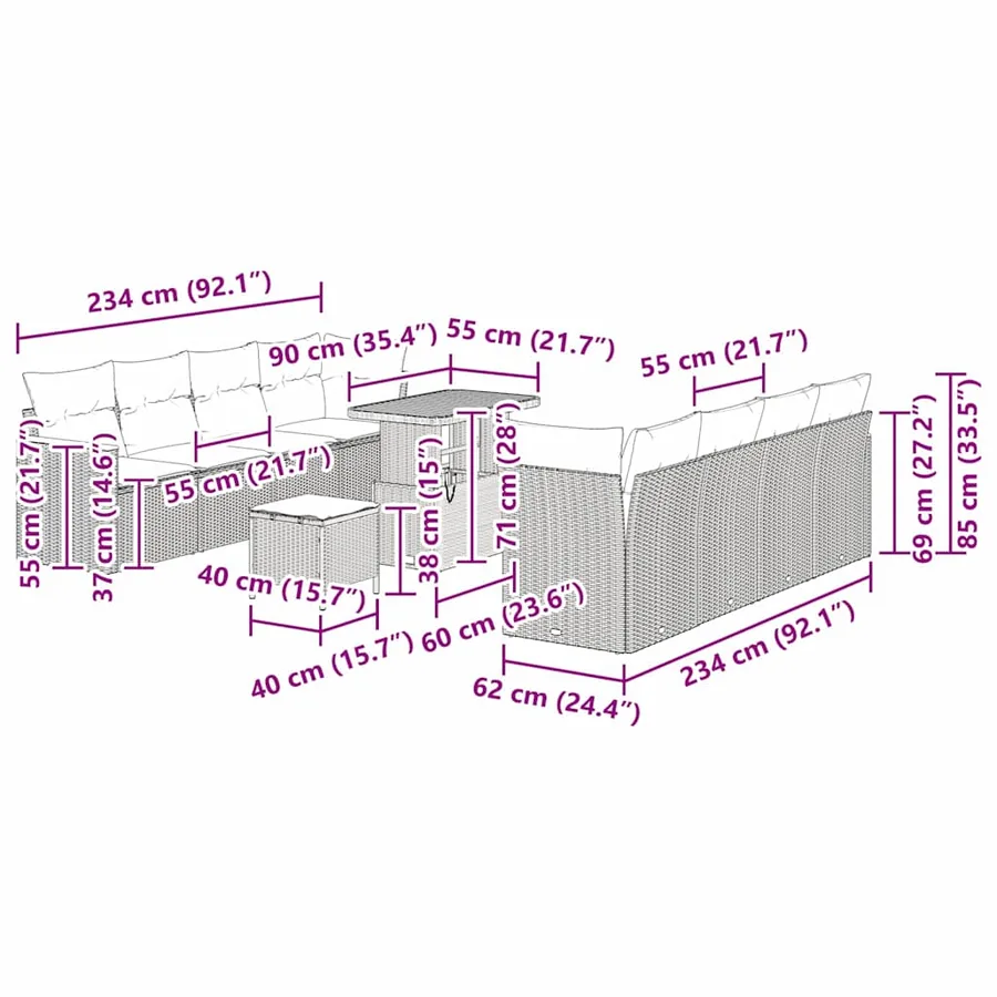 Ensemble de canapé de jardin 12 pcs Beige polyrotin - 18