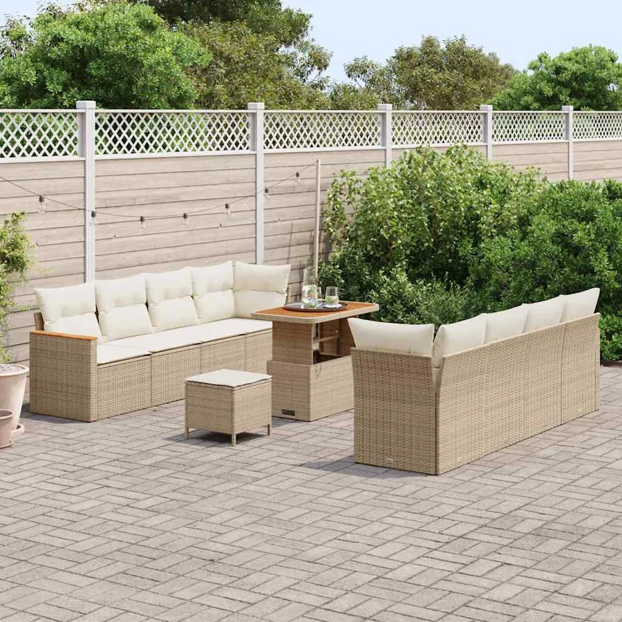 Ensemble de canapé de jardin 12 pcs Beige polyrotin - 3