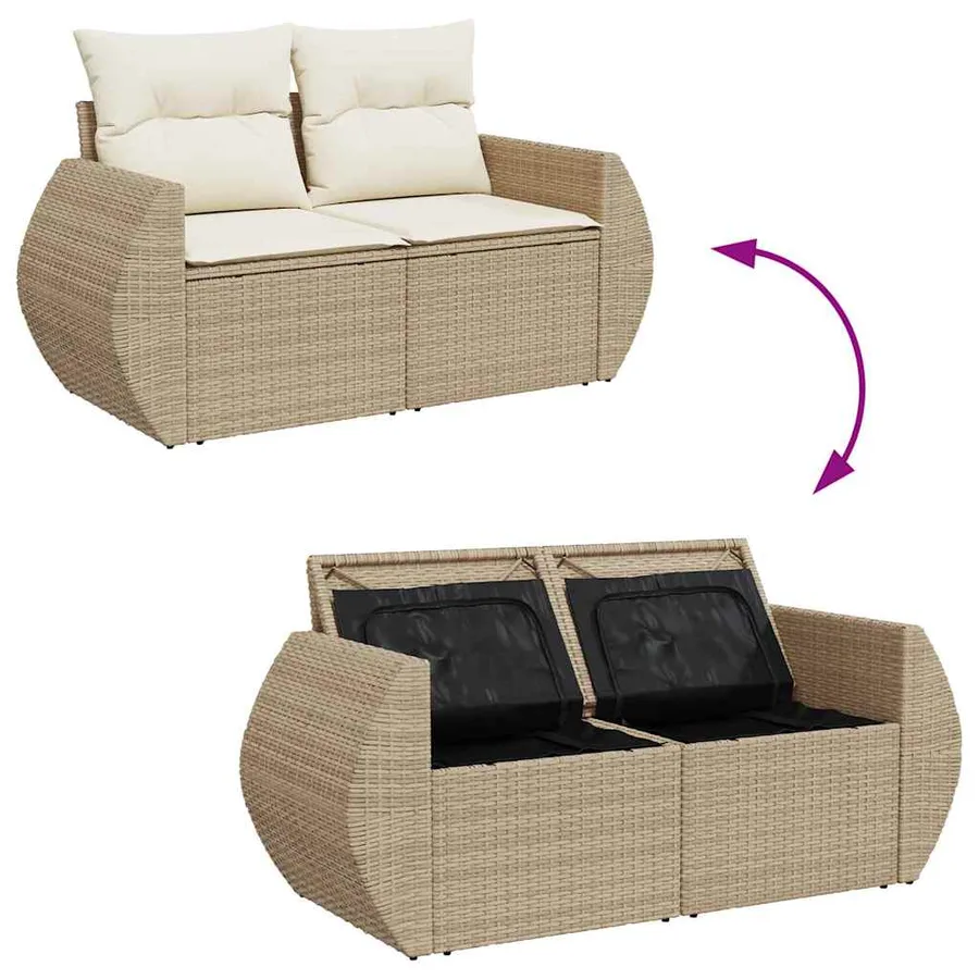 Ensemble de canapé de jardin 9 pcs Beige et crème polyrotin - 11