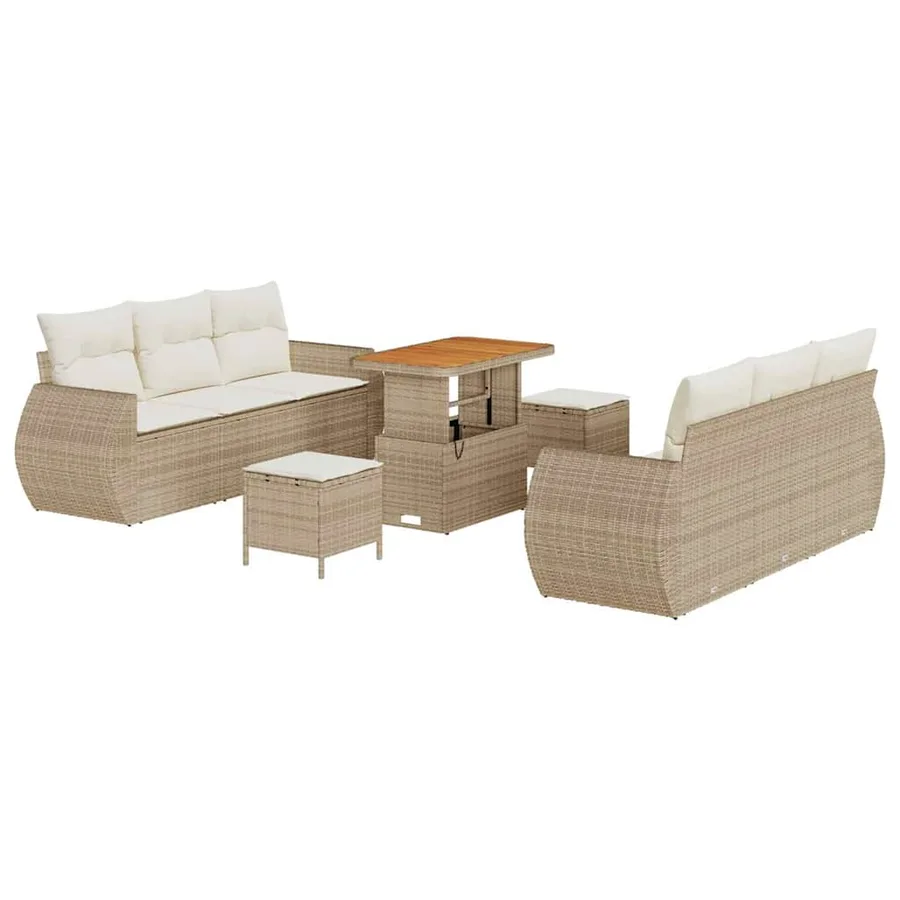 Ensemble de canapé de jardin 9 pcs Beige et crème polyrotin - 2