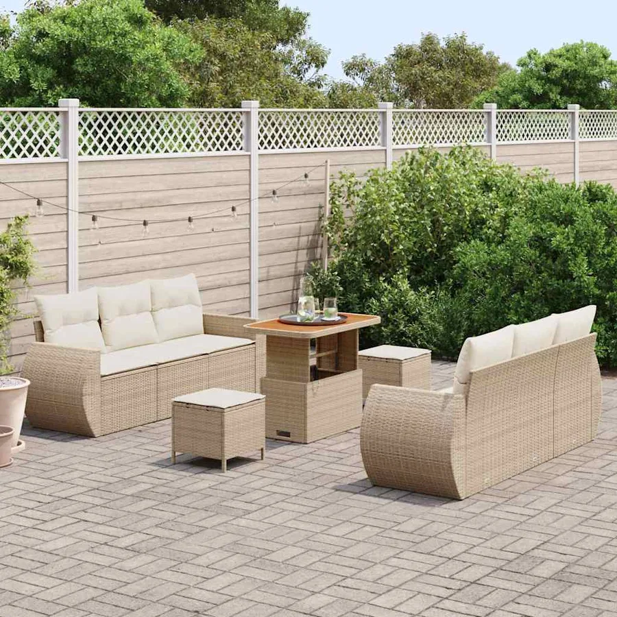 Ensemble de canapé de jardin 9 pcs Beige et crème polyrotin - 3