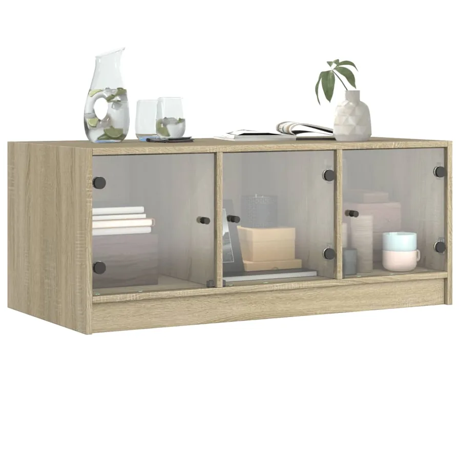 Table basse avec portes en verre chêne sonoma 102x50x42 cm - 4