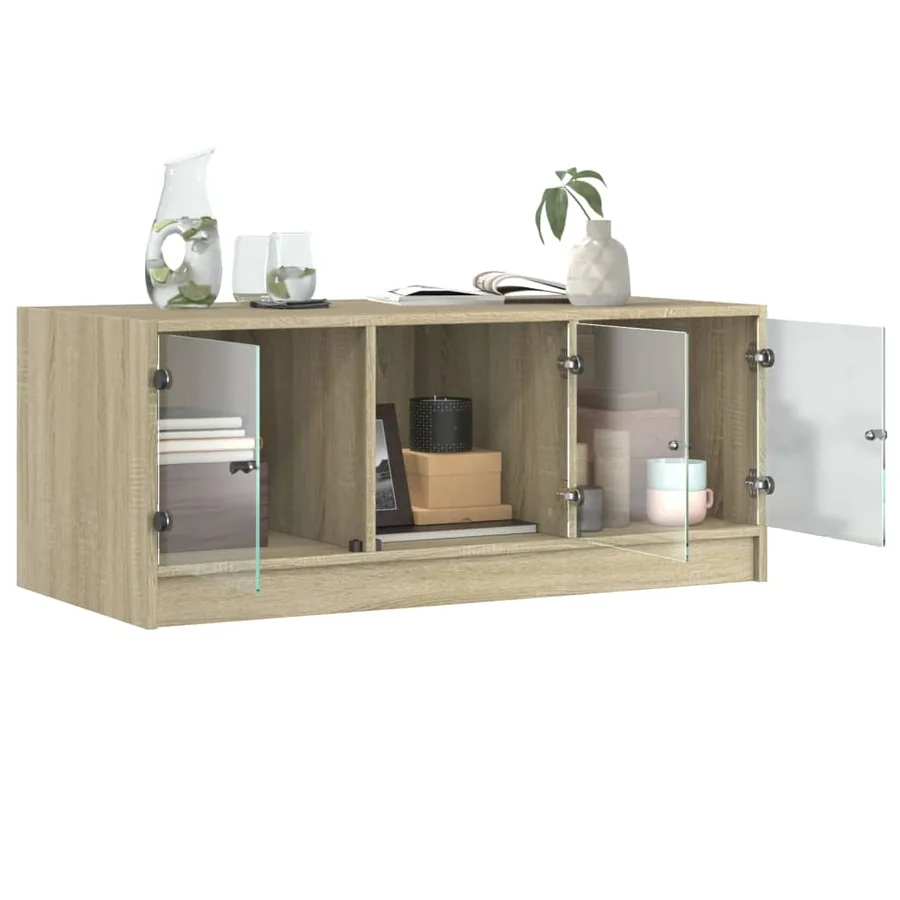 Table basse avec portes en verre chêne sonoma 102x50x42 cm - 5