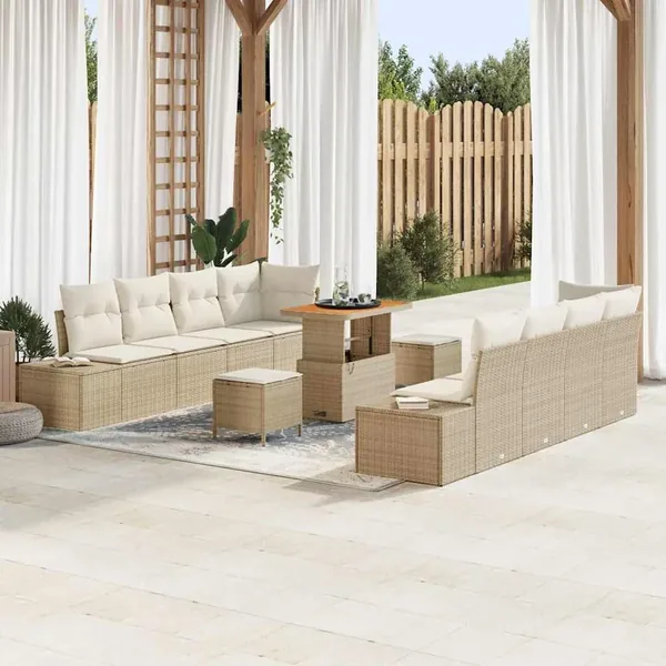 Ensemble de canapé de jardin 11 pcs Beige Poly rotin